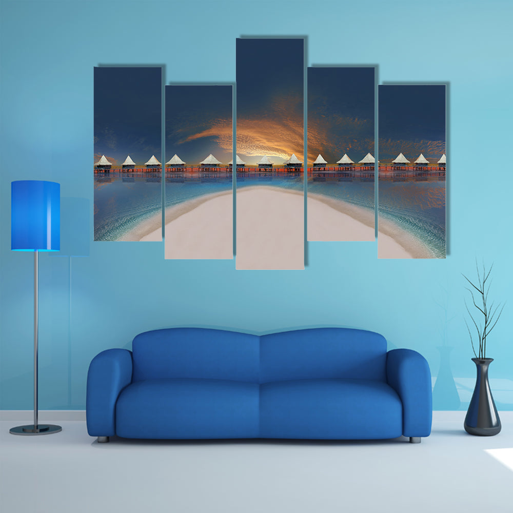 Overwater Bungalows at Sunset Canvas Wall Art