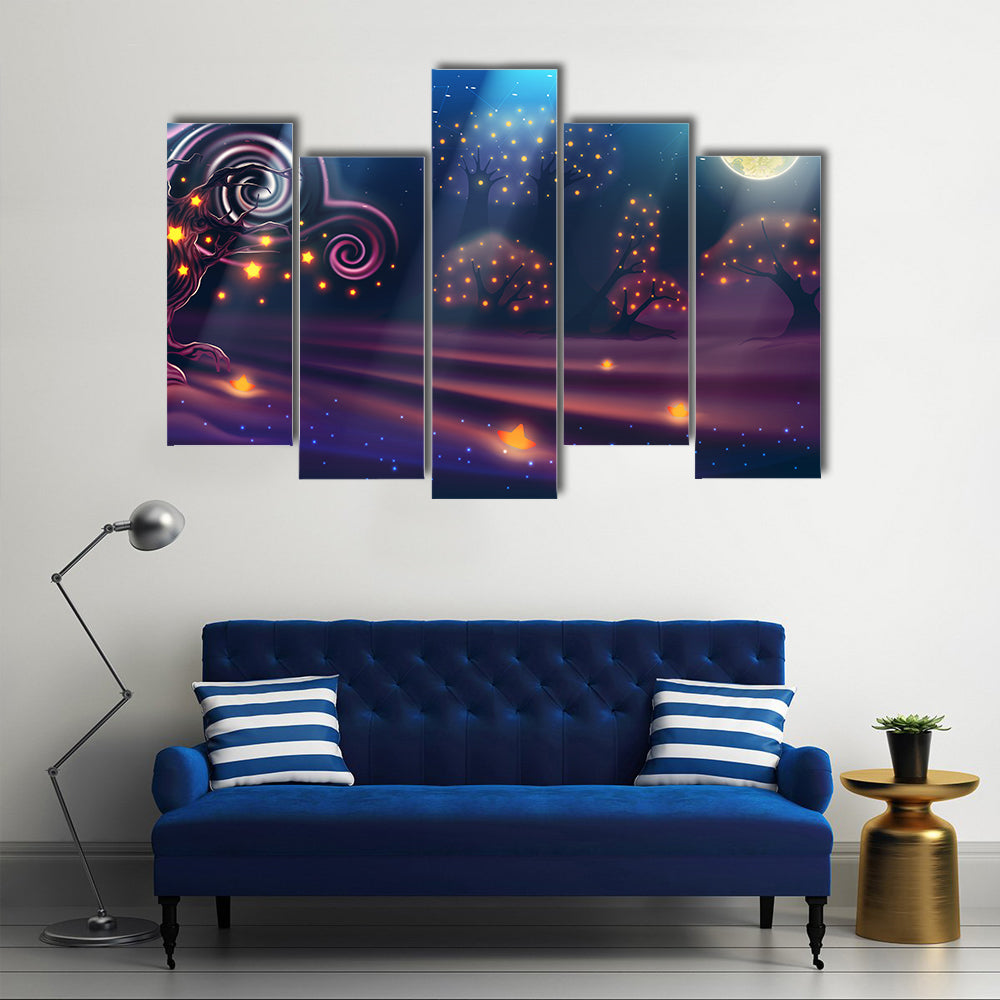 Magical Forest Under a Full Moon Canvas Wall Art
