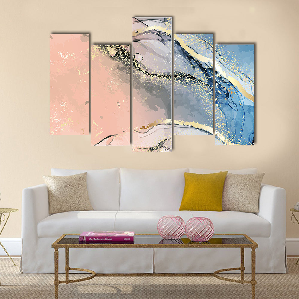 Pastel Marble Abstract with Gold Veins Canvas Wall Art