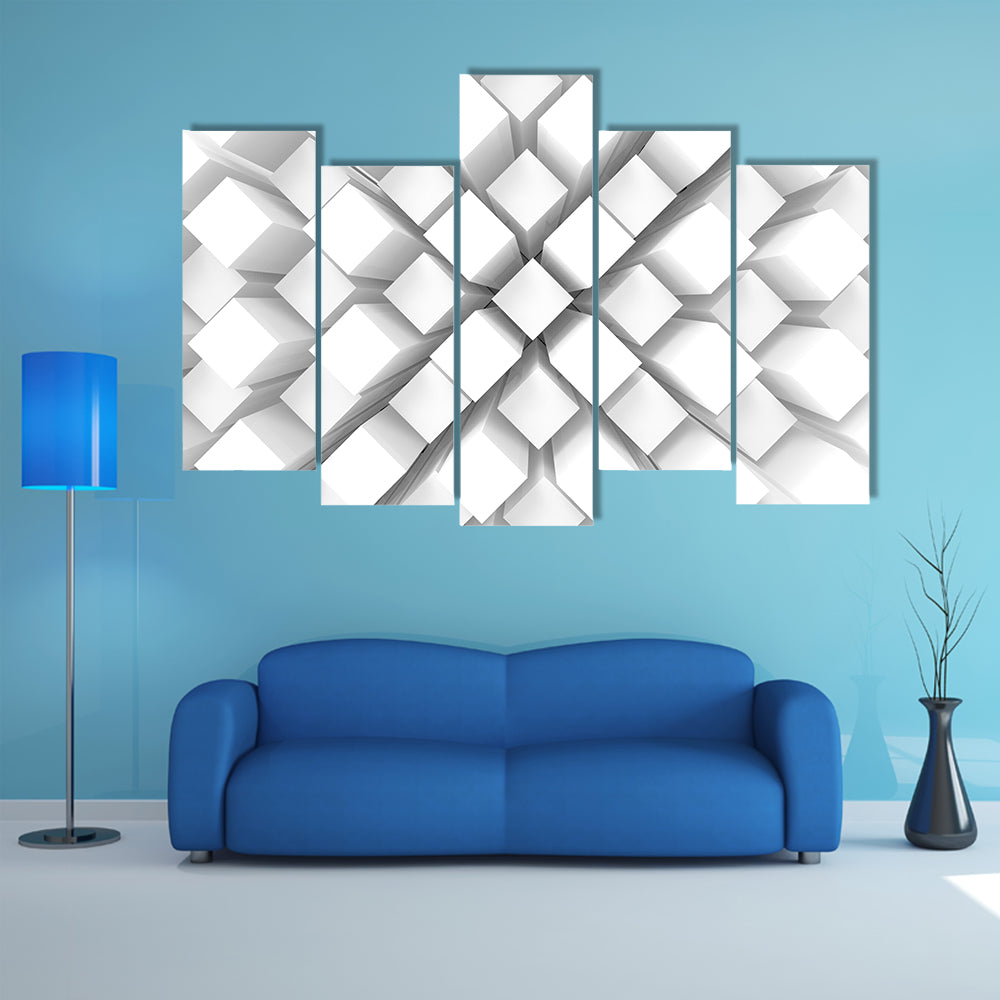 Stacked White Geometric Blocks Canvas Wall Art