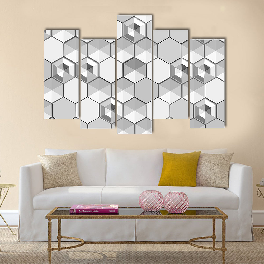 Monochrome 3d Hexagon Abstract Canvas Wall Art