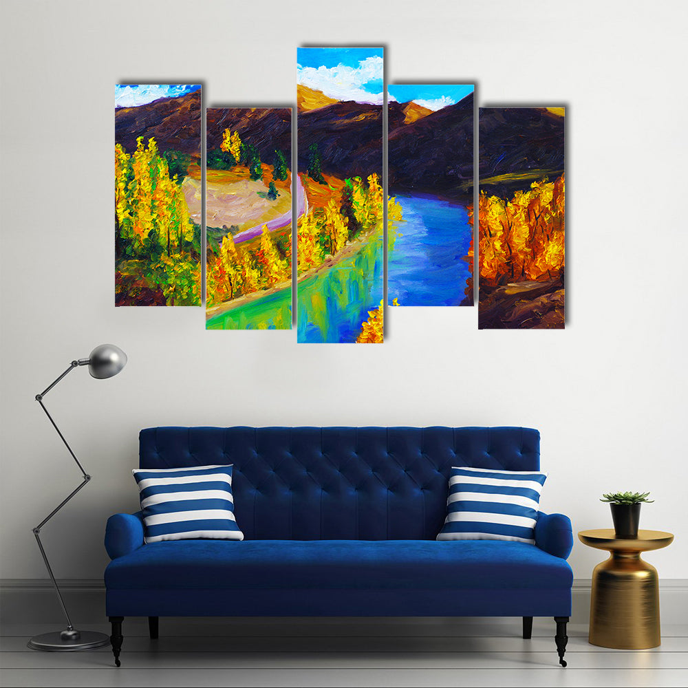 Autumn River Oil Painting Canvas Wall Art