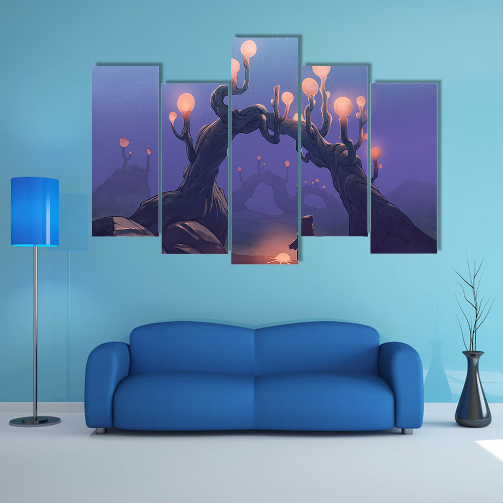 Surreal Jungle with Cloaked Figure Canvas Wall Art