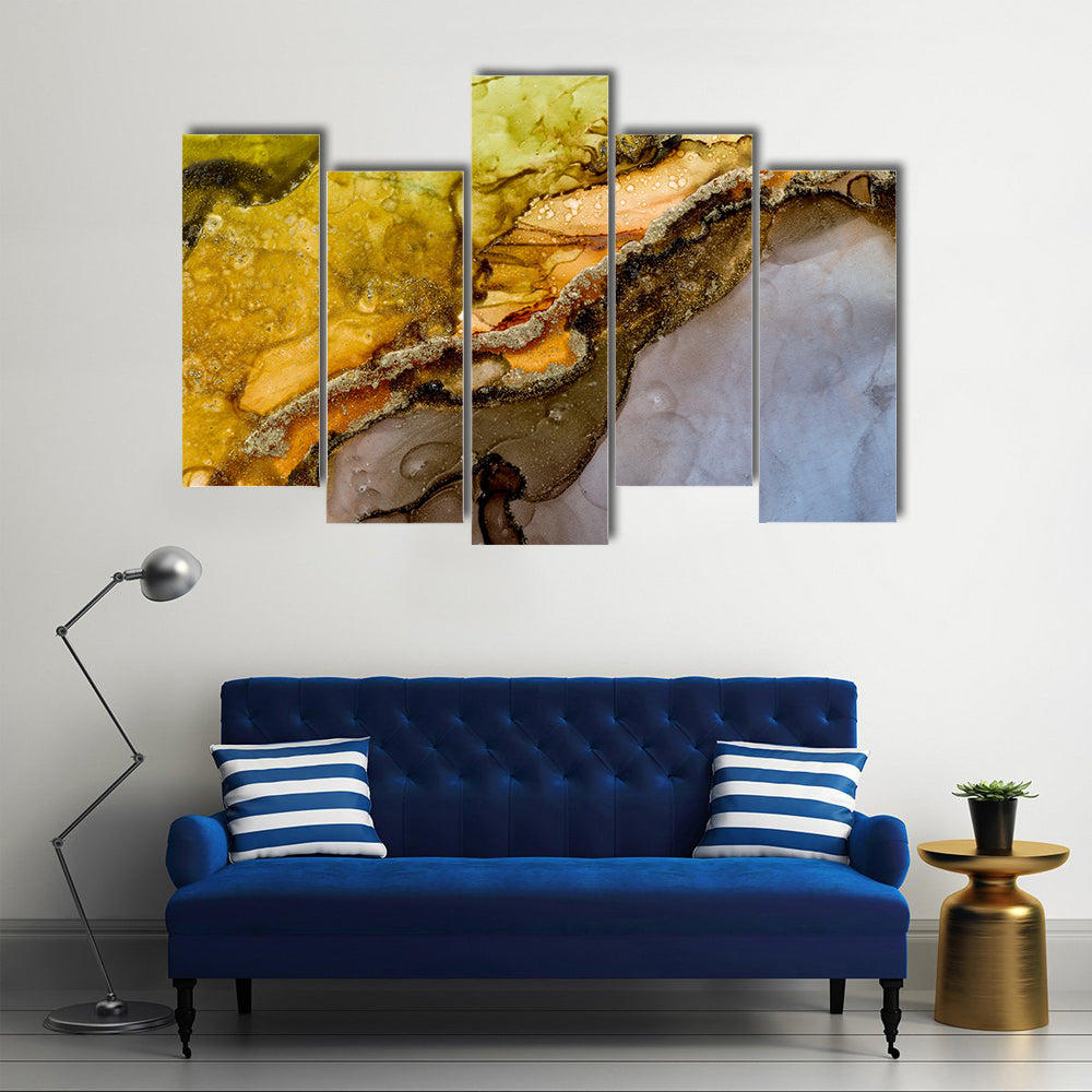 Alcohol Ink Abstract with Gold Veins Canvas Wall Art