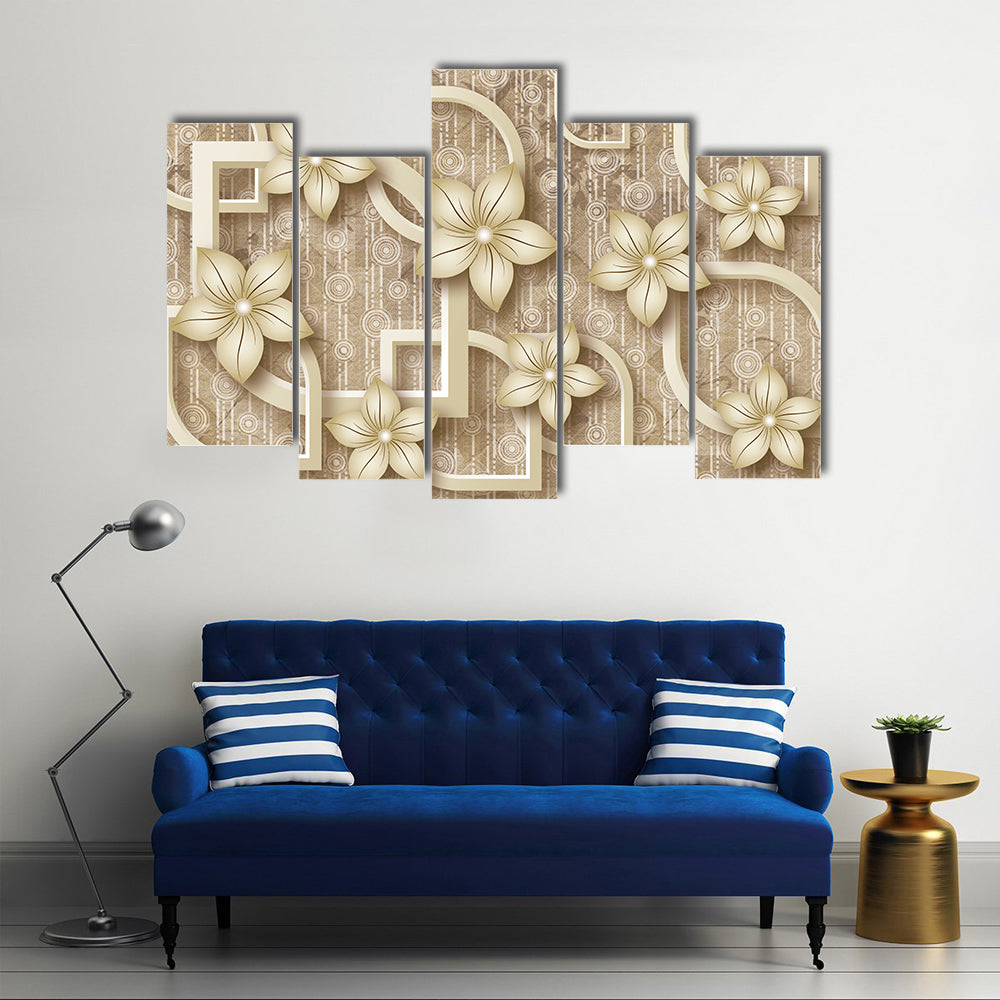 3d Stylized Flowers with Geometric Frames Canvas Wall Art
