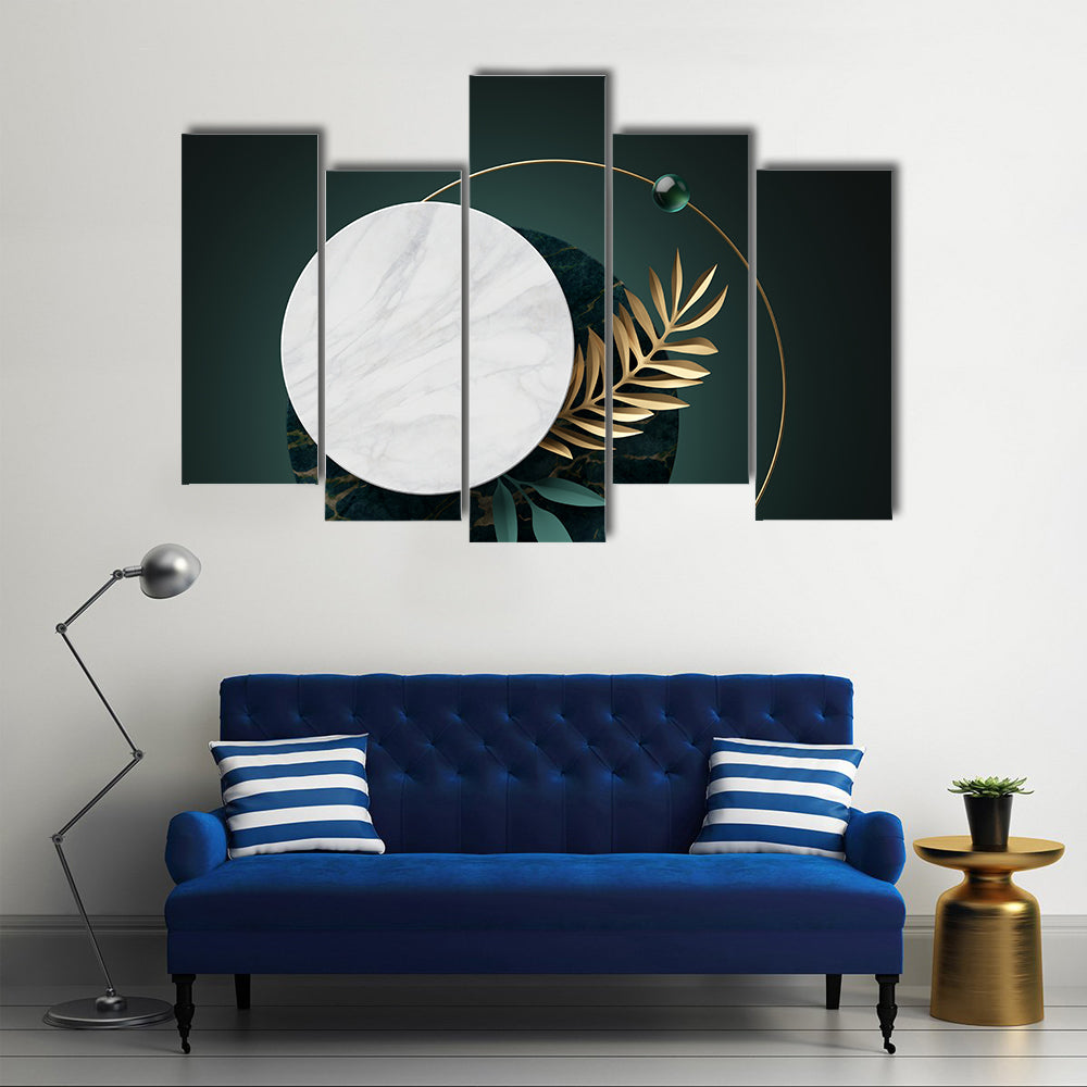 Green and Gold Geometric Botanical Abstract Canvas Wall Art