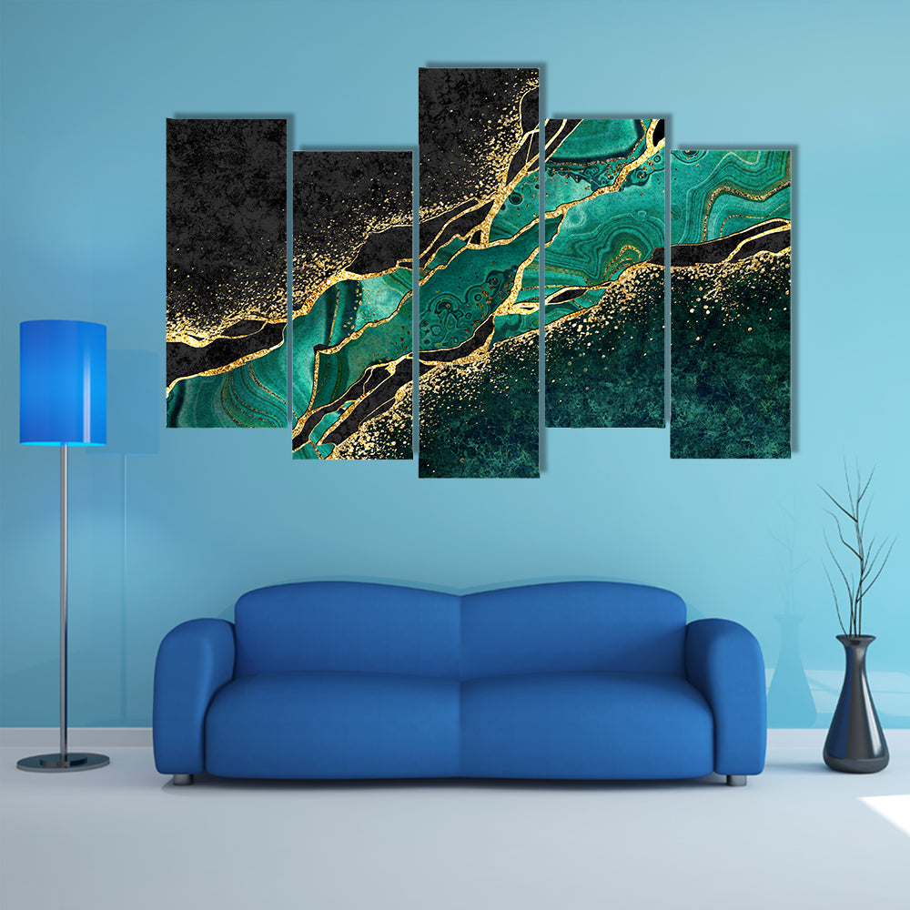 Teal Malachite Geode with Gold Veins Canvas Wall Art