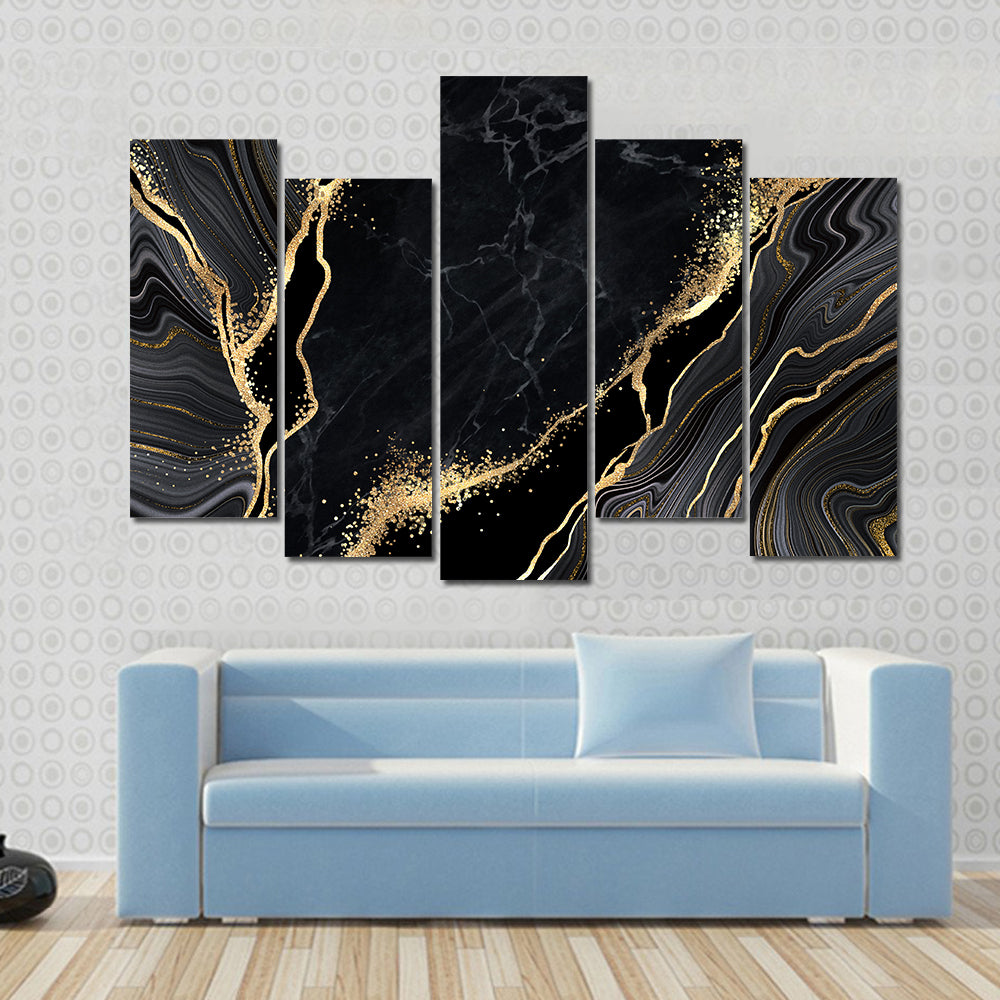 Black Marble With Gold Veins Canvas Wall Art