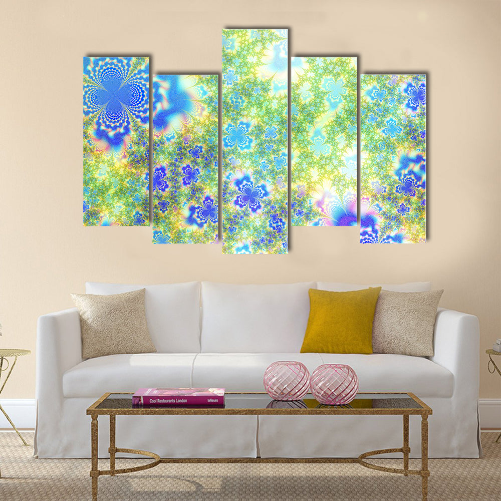Fractal Floral Geometry in Blue and Green Canvas Wall Art