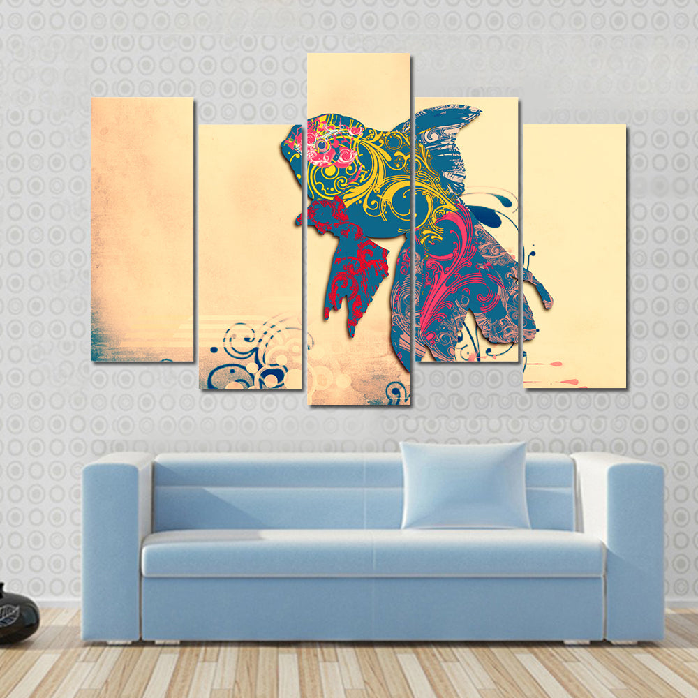 Grunge Goldfish with Ornate Floral Patterns Canvas Wall Art
