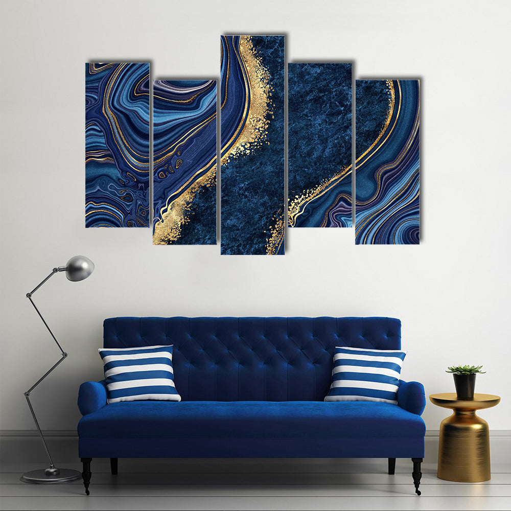 Blue Agate with Gold Veins Canvas Wall Art
