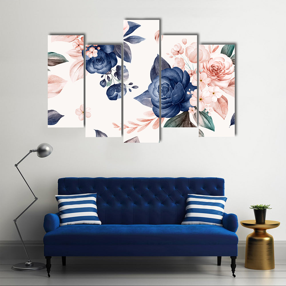 Wildflowers and Navy Roses Canvas Wall Art