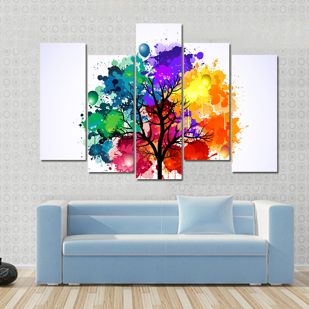 Colorful Abstract Tree with Balloons Canvas Wall Art