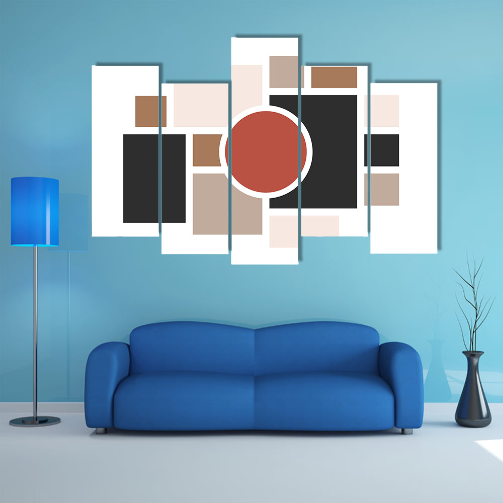 Central Red Circle Geometric Collage Canvas Wall Art