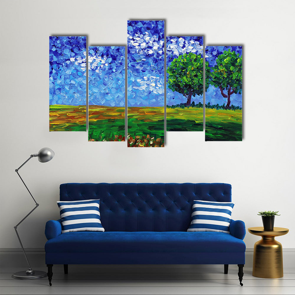 Green Meadow Abstract Landscape Canvas Wall Art