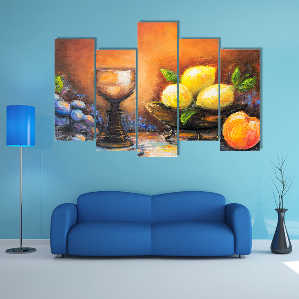 Lemons and Peach with Ornate Goblet Canvas Wall Art