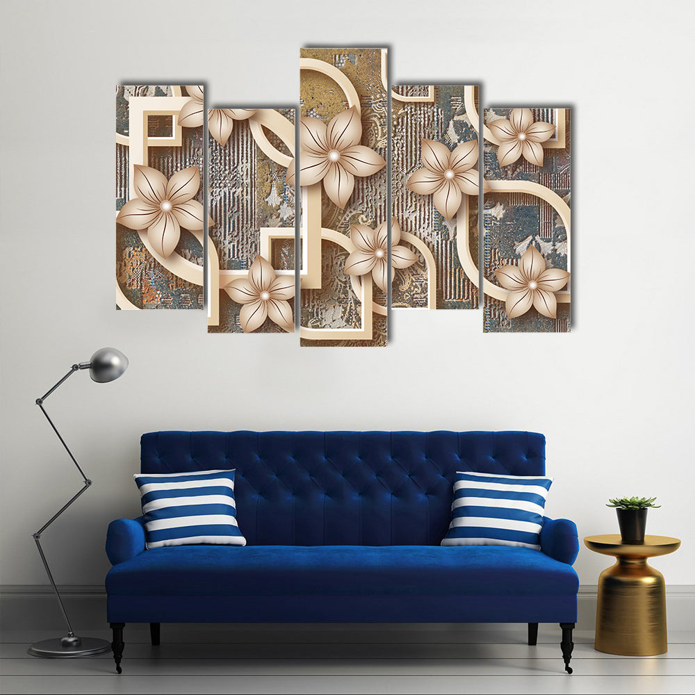 Gold Five-petal Floral Geometric Canvas Wall Art