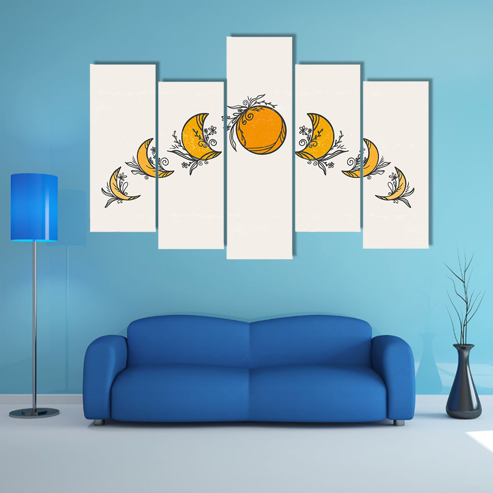 Minimalist Moon Phases with Citrus Moon Canvas Wall Art