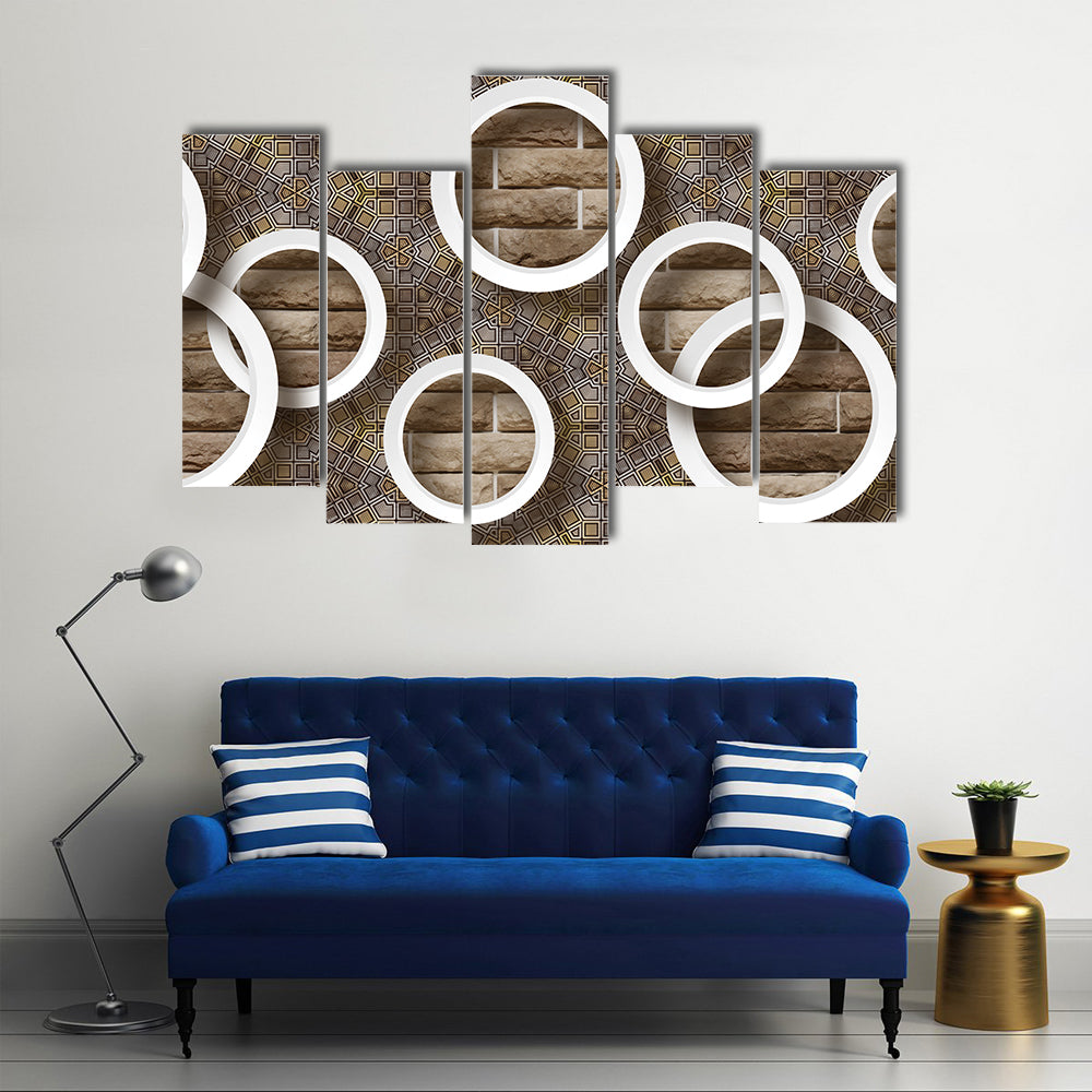 3d White Rings Over Brick Geometric Mural Canvas Wall Art