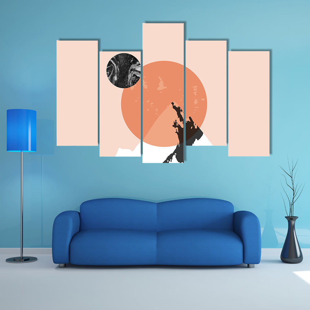 Sun and Moon Minimalist Mountain Landscape Canvas Wall Art