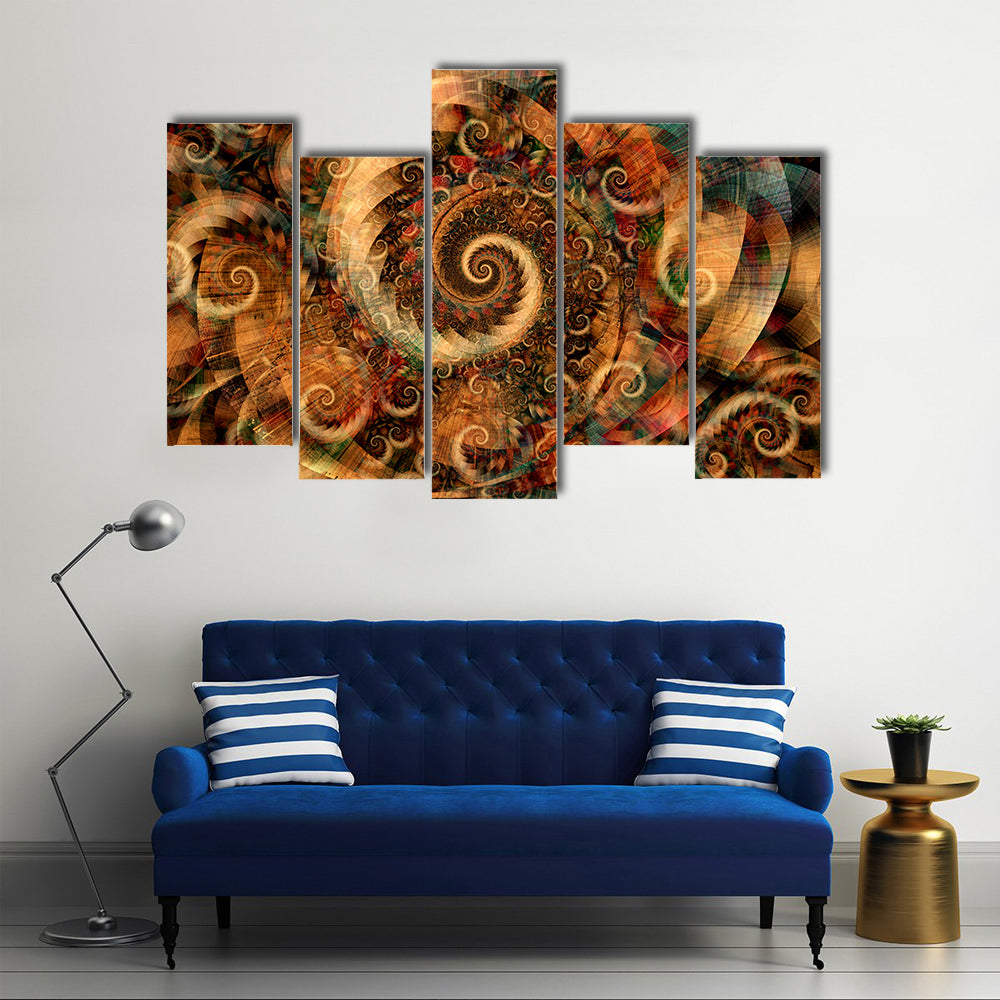 Fractal Spiral Swirls in Warm Earth Tones Canvas Wall Art
