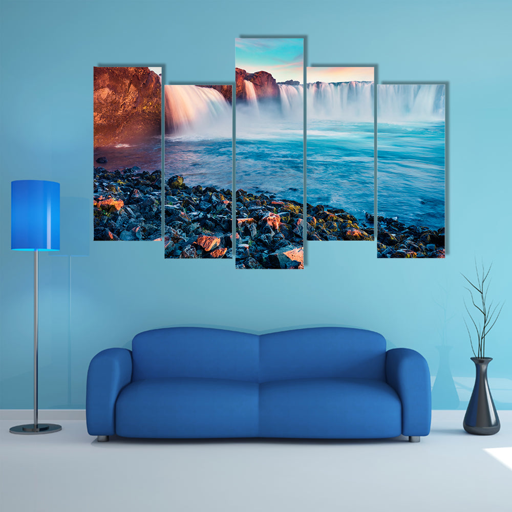 Skjalfandafljot River And Godafoss Waterfall In Iceland Canvas Wall Art
