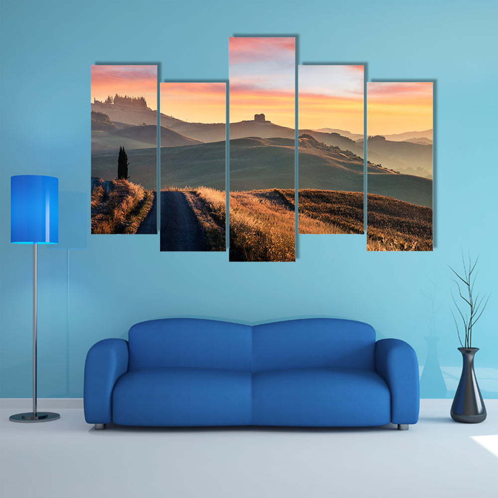 Sunrise Of Italian Countryside Canvas Wall Art
