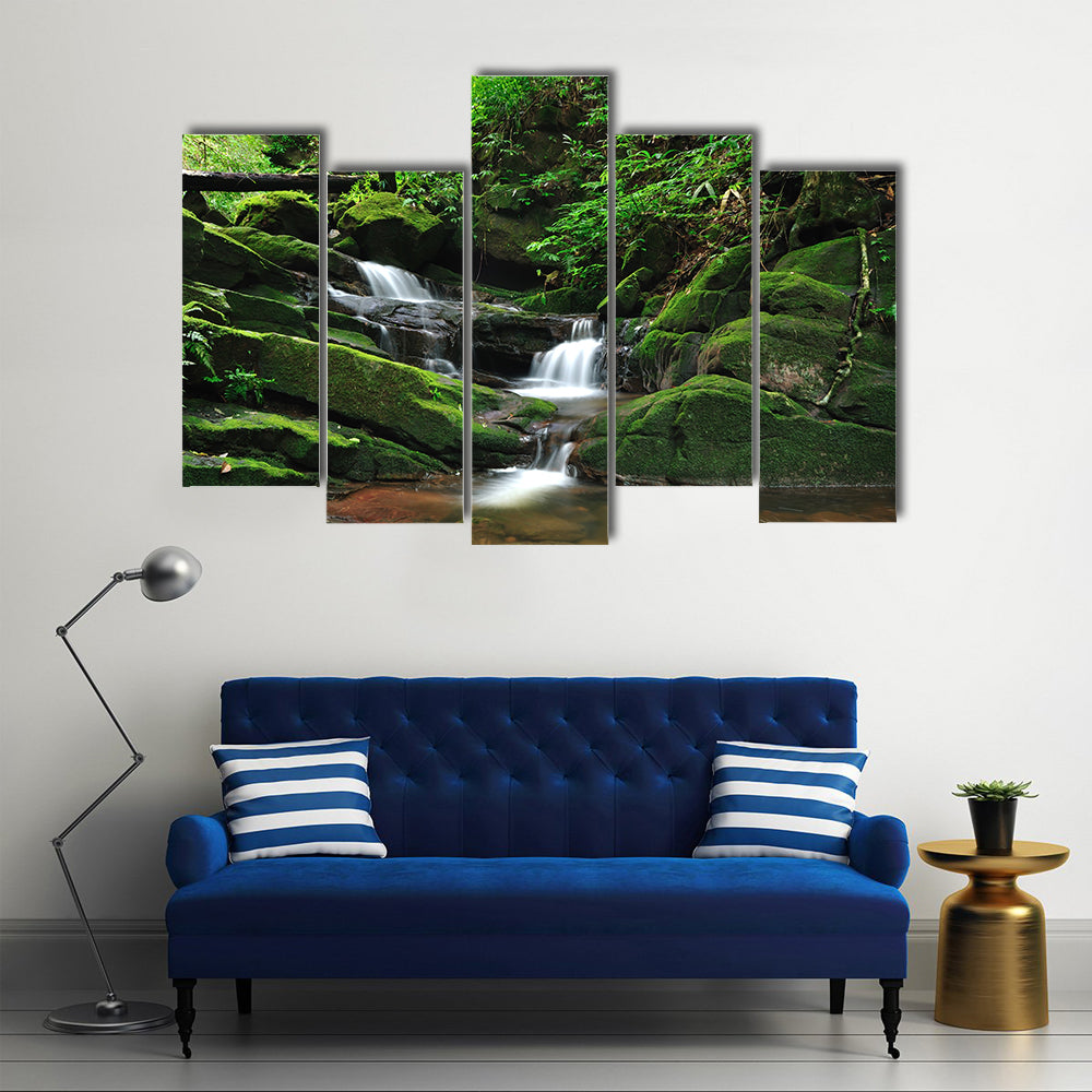 Waterfall In Rain Forest Canvas Wall Art