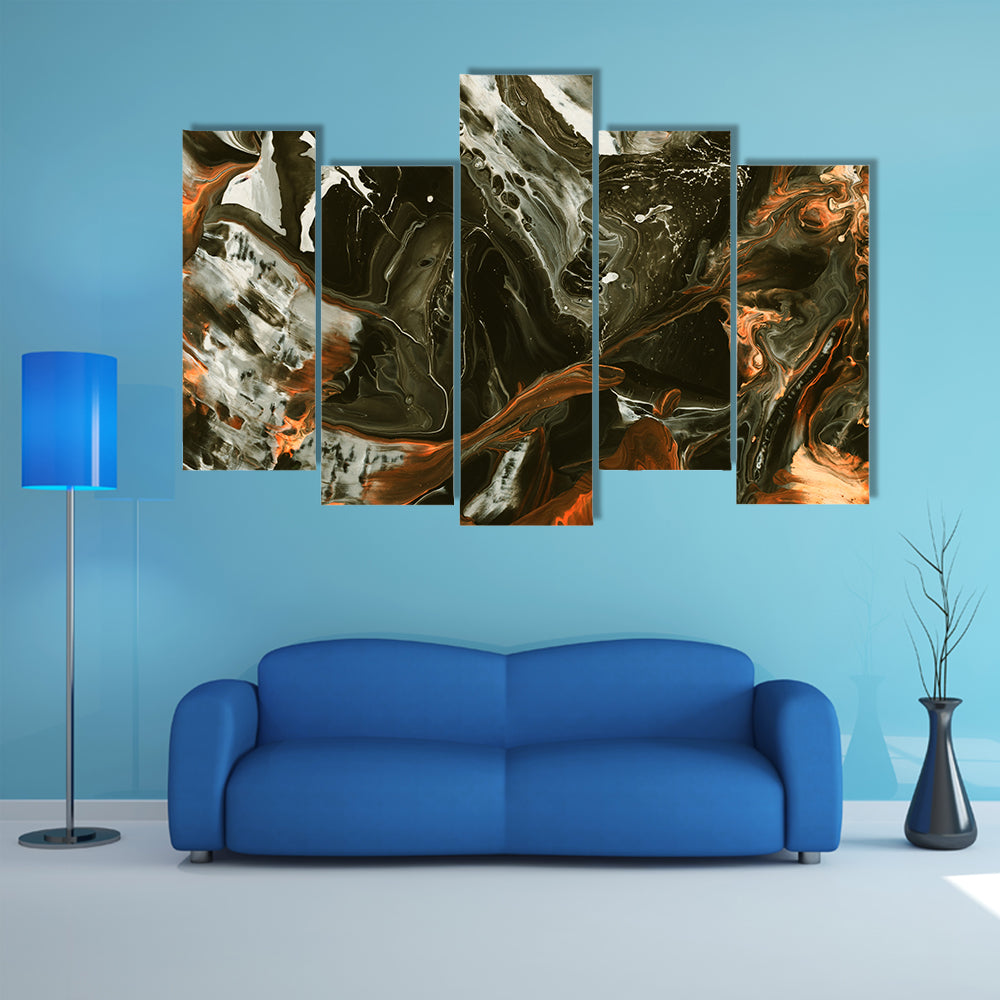 Black and Burnt Orange Marbled Abstract Canvas Wall Art