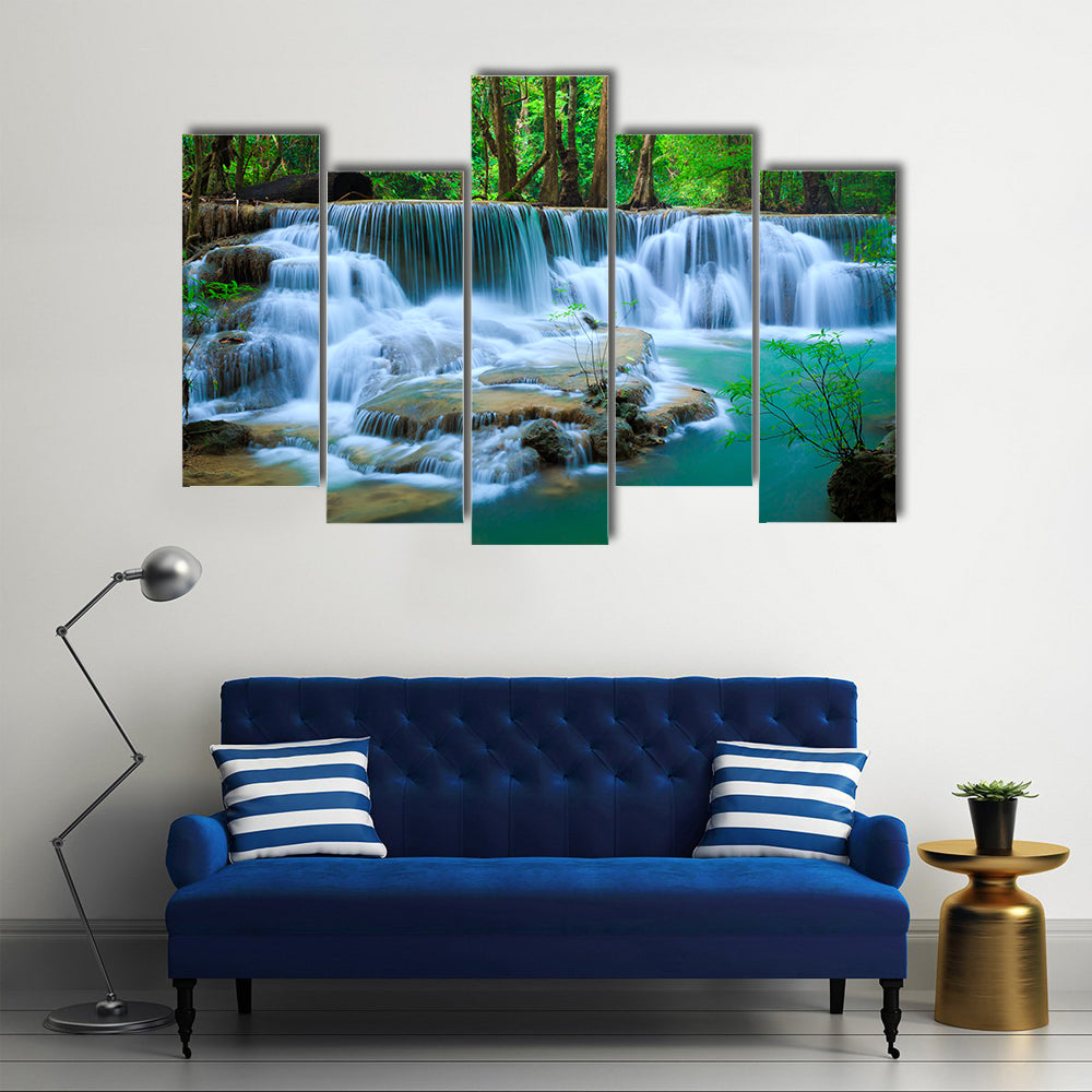Huay Ma Khamin Waterfall In Kanchanaburi Thailand Canvas Wall Art