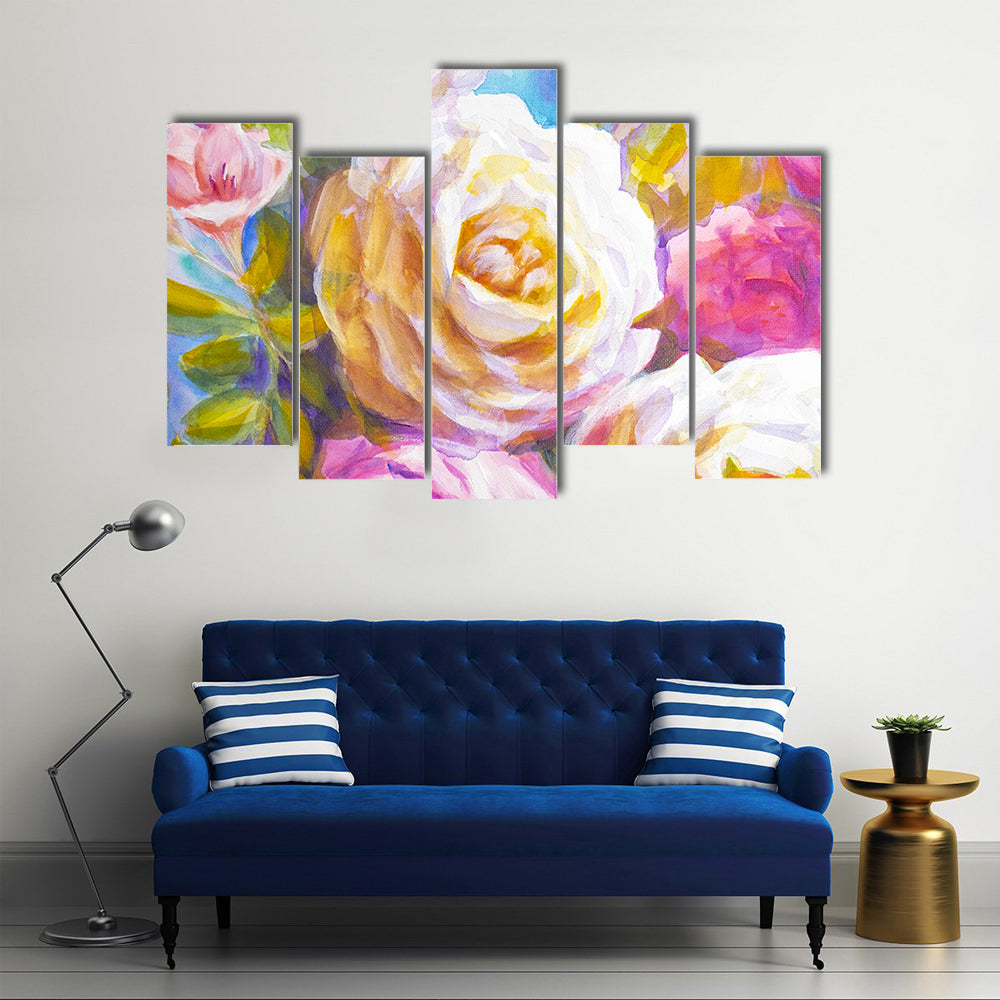 Peonies and Roses Bouquet Sketch Canvas Wall Art