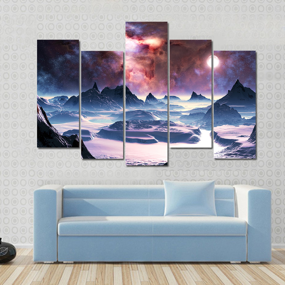 Winter Aurora Over Alien Landscape Canvas Wall Art