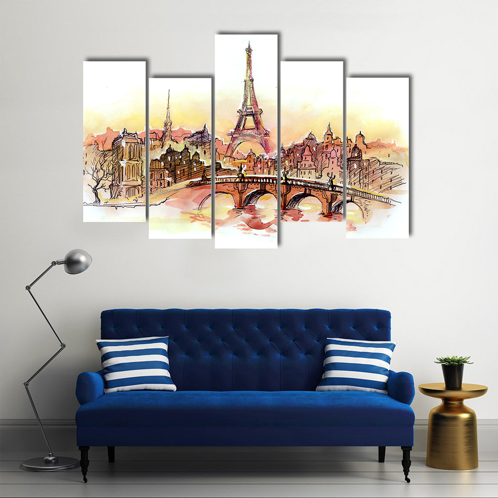 Paris Sunset Skyline with Eiffel Tower Canvas Wall Art