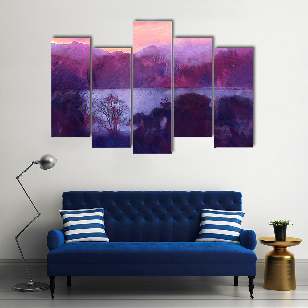 Purple Dusk Over Mountain Lake Canvas Wall Art