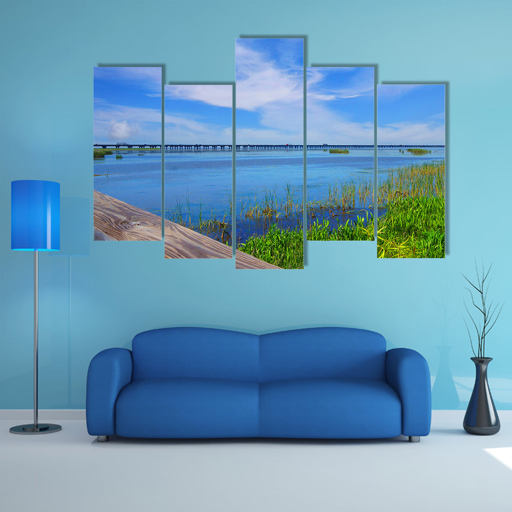 Meaher State Park Causeway Bridge Over Mobile Bay Canvas Wall Art