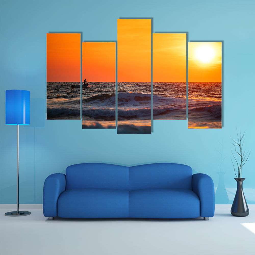 Fisherman Sailing at Sunrise Canvas Wall Art
