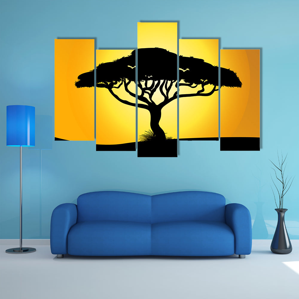 African Savanna Sunset Silhouette Canvas Wall Art