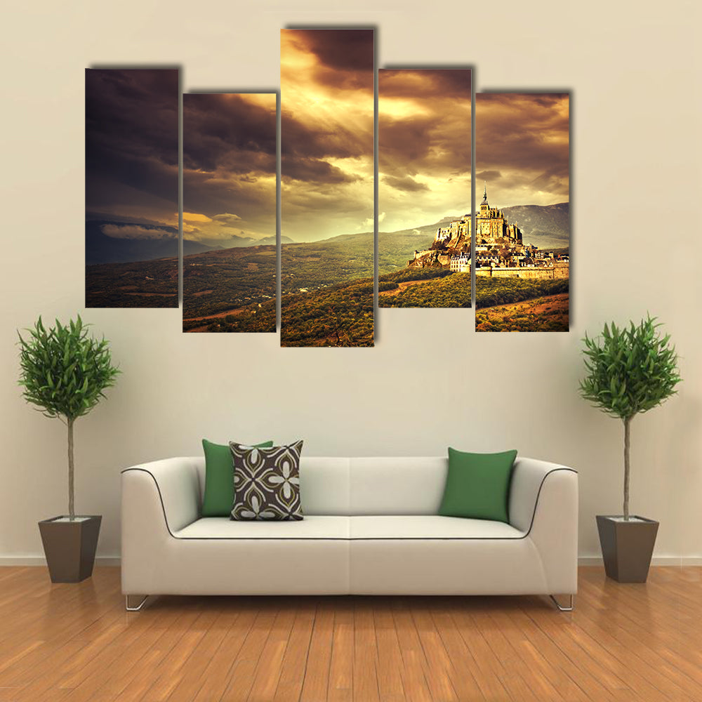 Medieval Castle on Hill at Sunset Canvas Wall Art