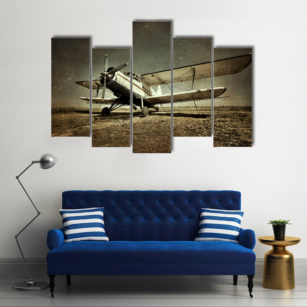 Grunge Vintage Military Biplane Canvas Wall Art