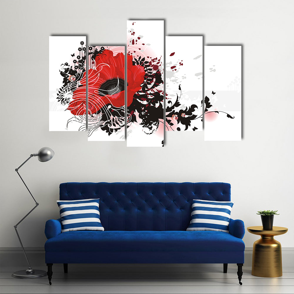 Red Poppy Abstract Floral Canvas Wall Art