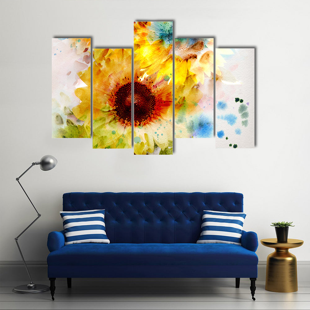 Watercolor Sunflowers Close-up Canvas Wall Art