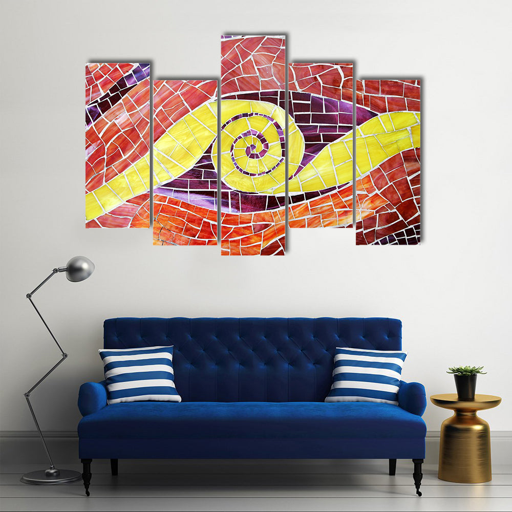 Colorful Mosaic with Yellow Spiral Canvas Wall Art