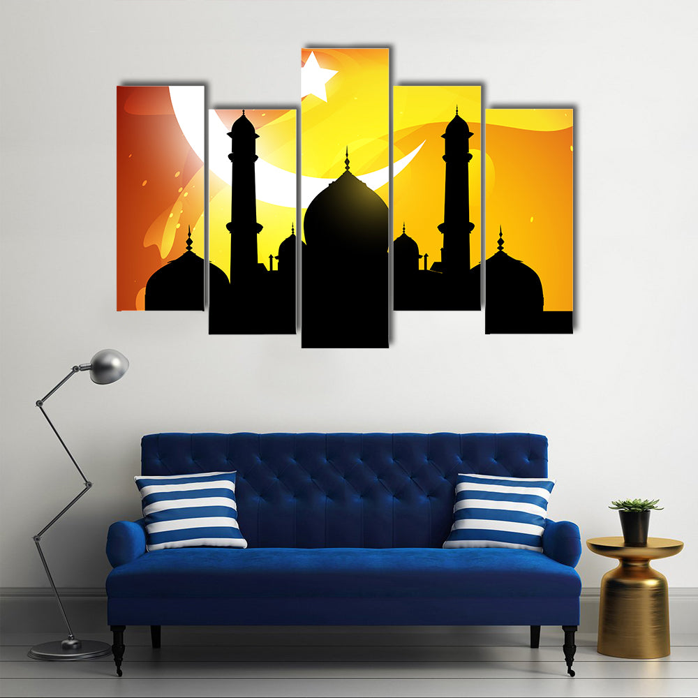 Glowing Ramadan Mosque Silhouette Canvas Wall Art