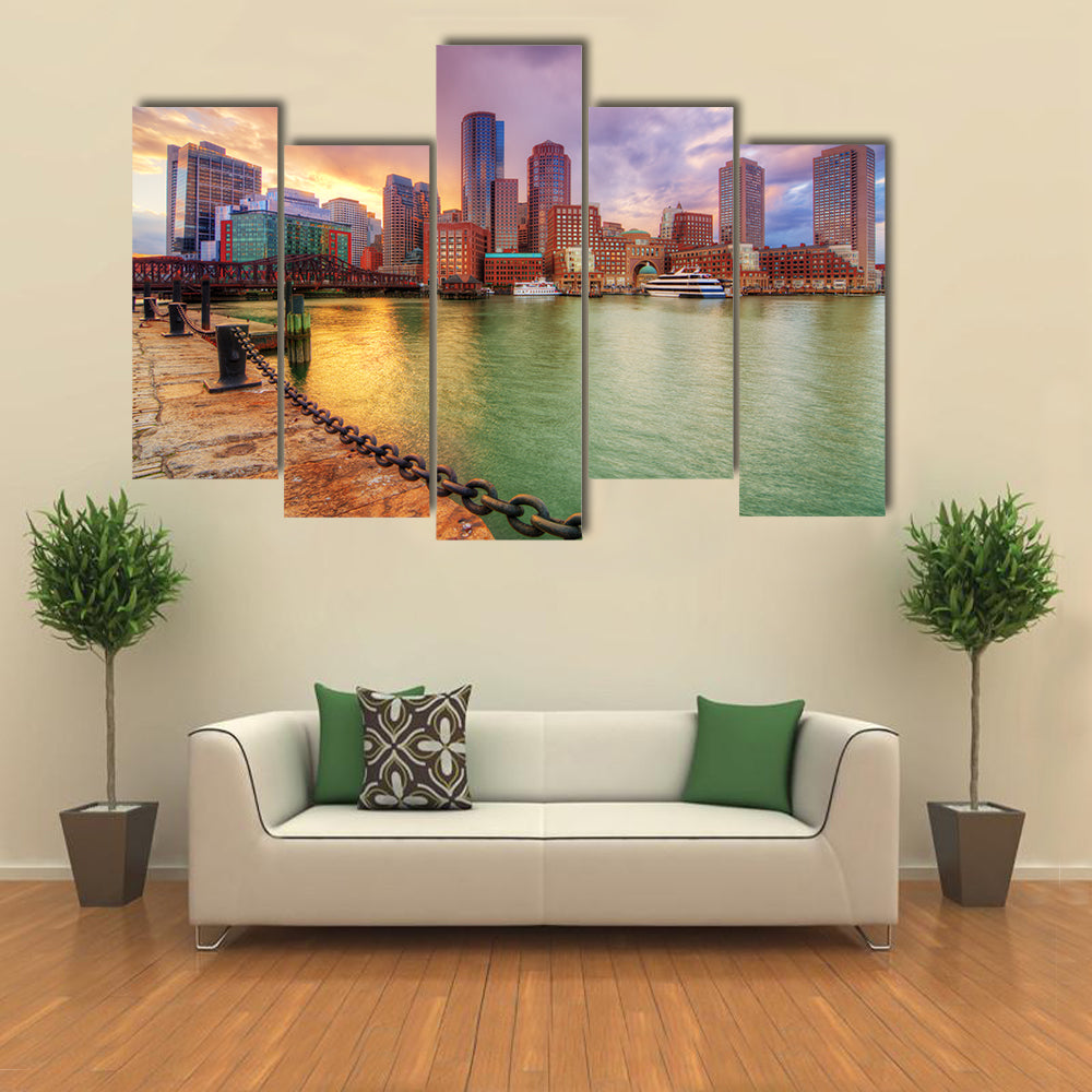 Boston Harbor Skyline at Sunset Canvas Wall Art