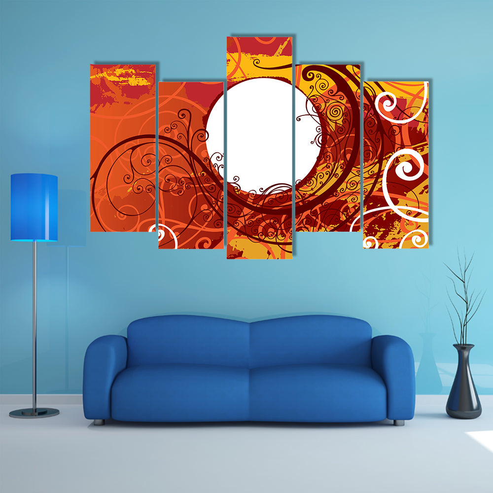 Maroon Floral Scrollwork Ornament Canvas Wall Art