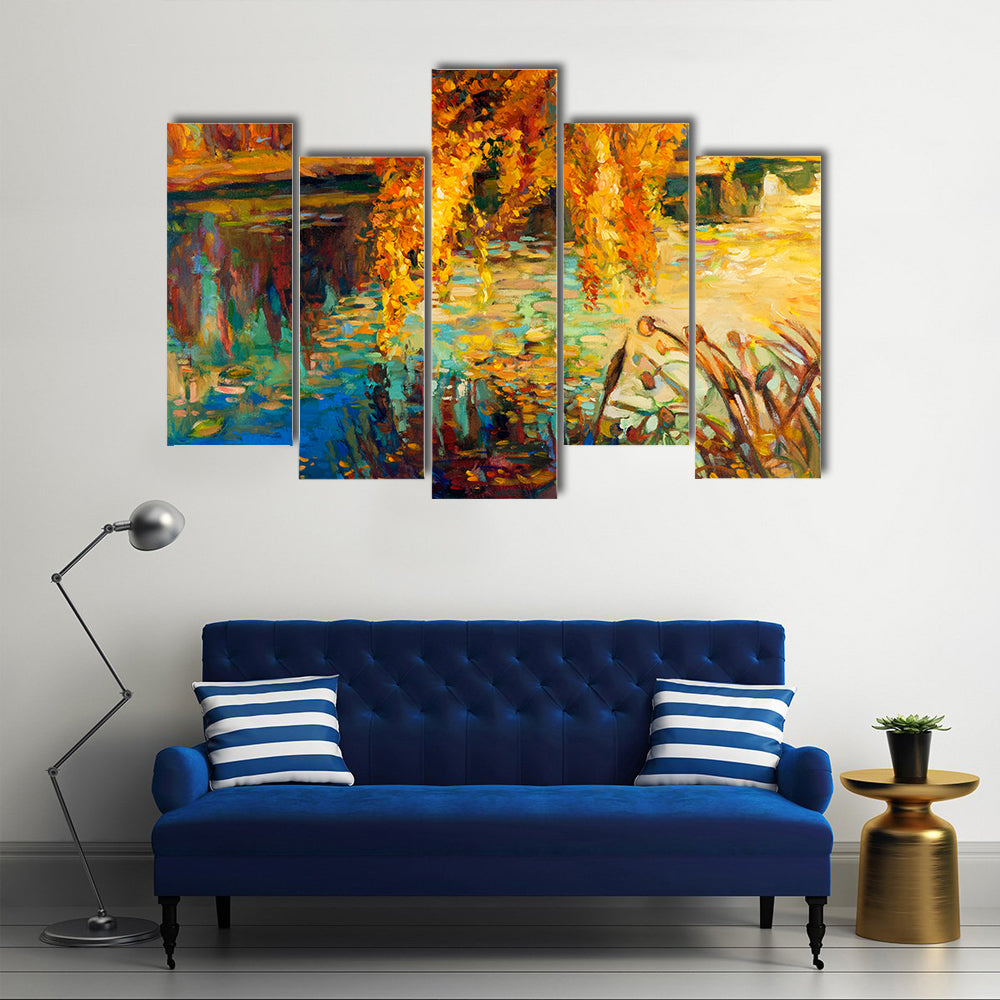 Golden Willow Over Autumn Lake Canvas Wall Art