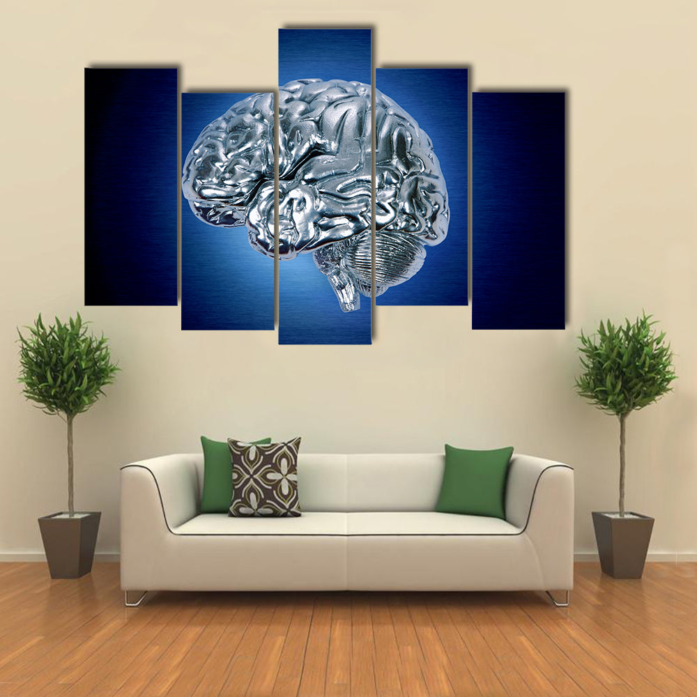 Chrome Brain Profile Canvas Wall Art