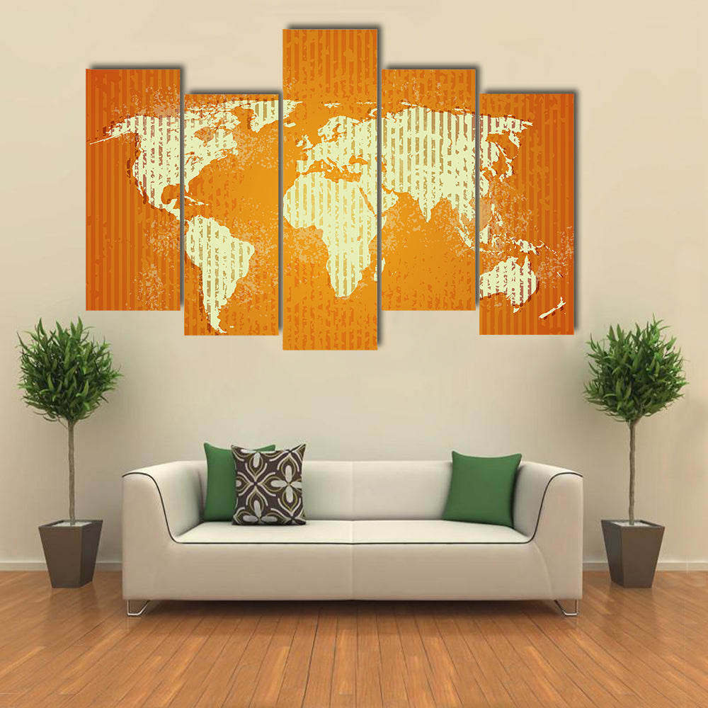 Vintage Old World Map with Stripes Canvas Wall Art