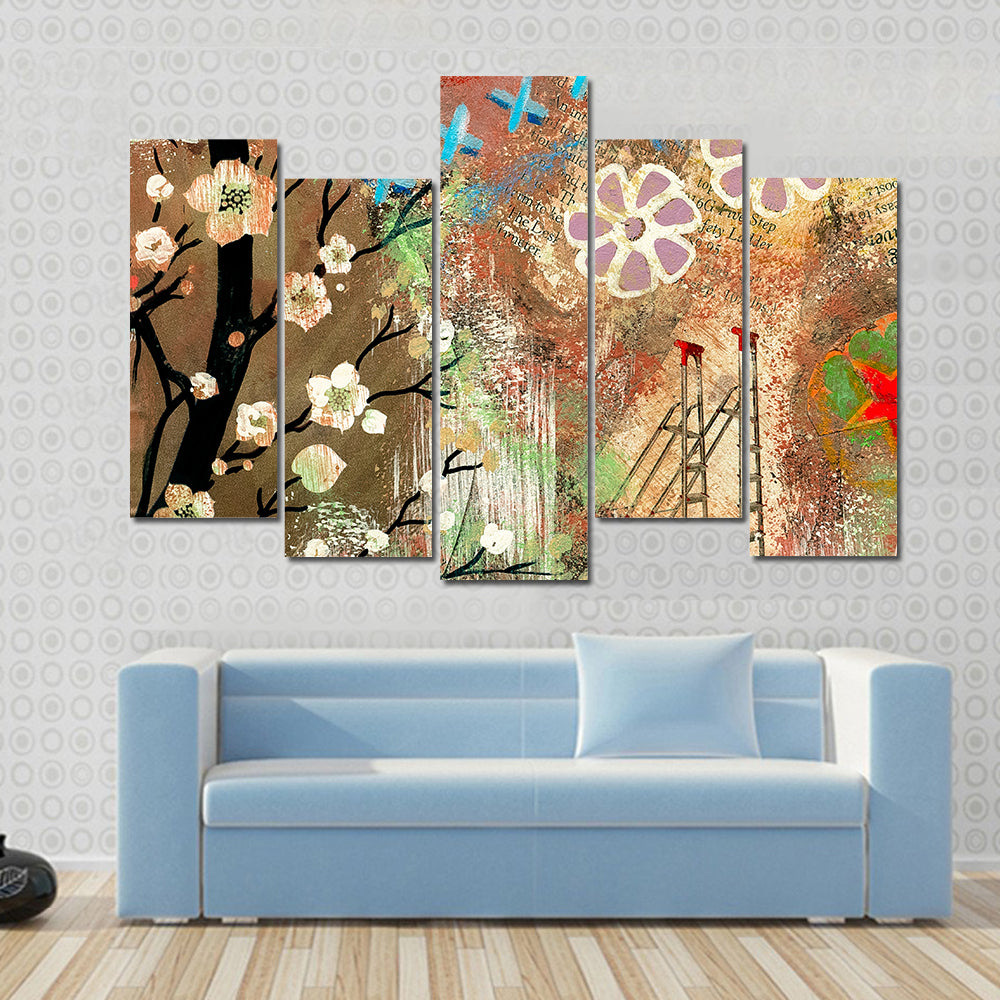 Vintage Cherry Blossom Collage Canvas Wall Art