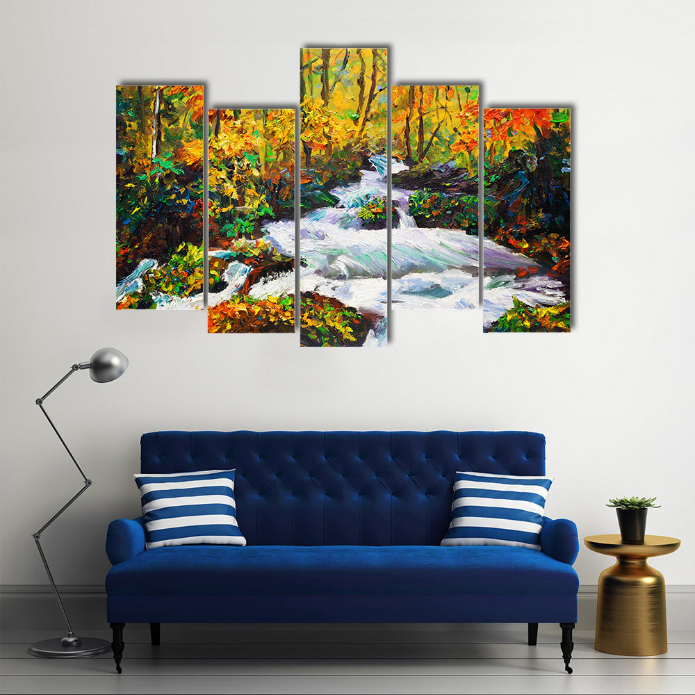 Autumn Maple Waterfall Canvas Wall Art